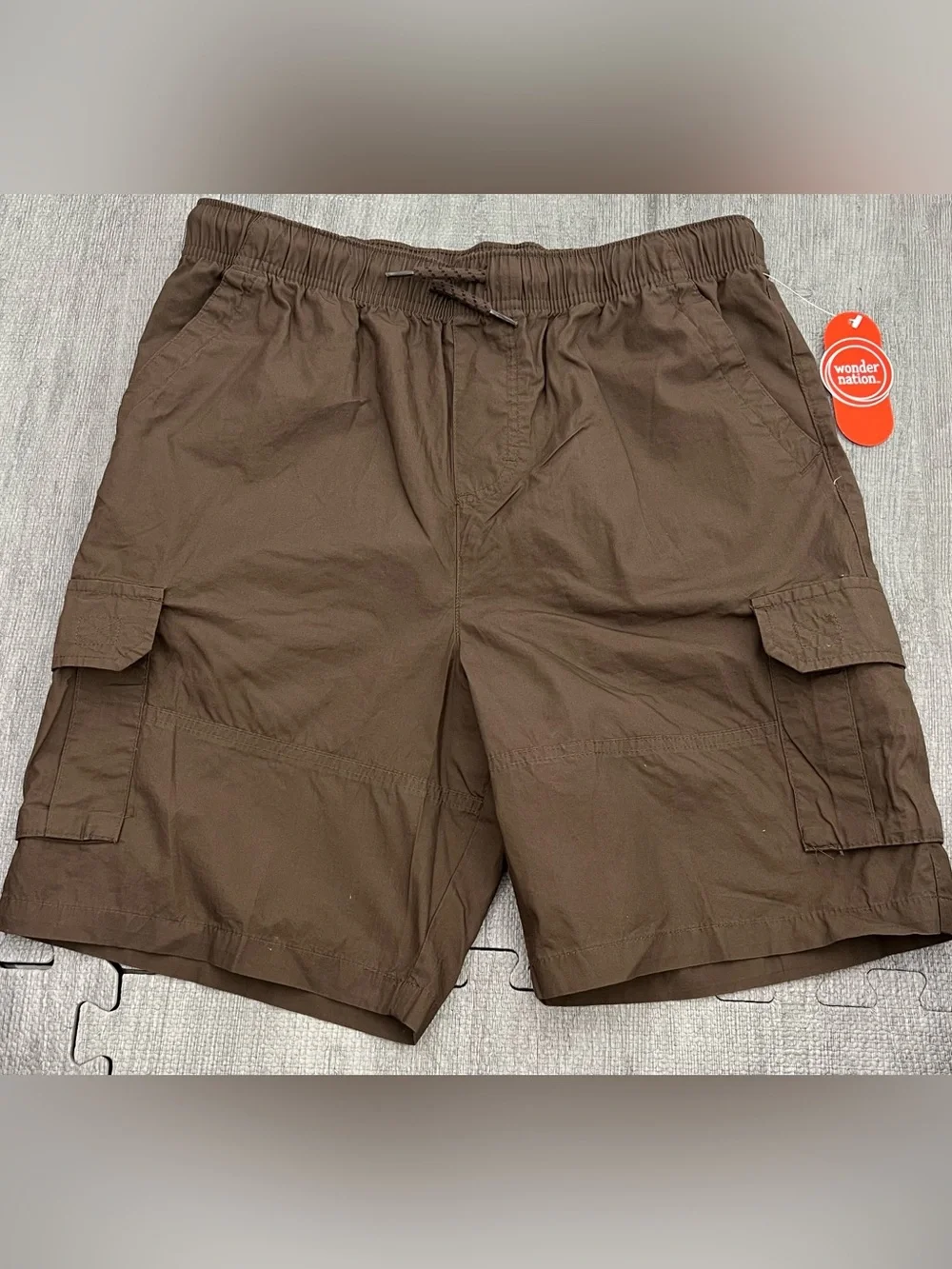 Wonder Nation Boys Brown Cargo Shorts Elastic Waist Drawstring w/ Pockets